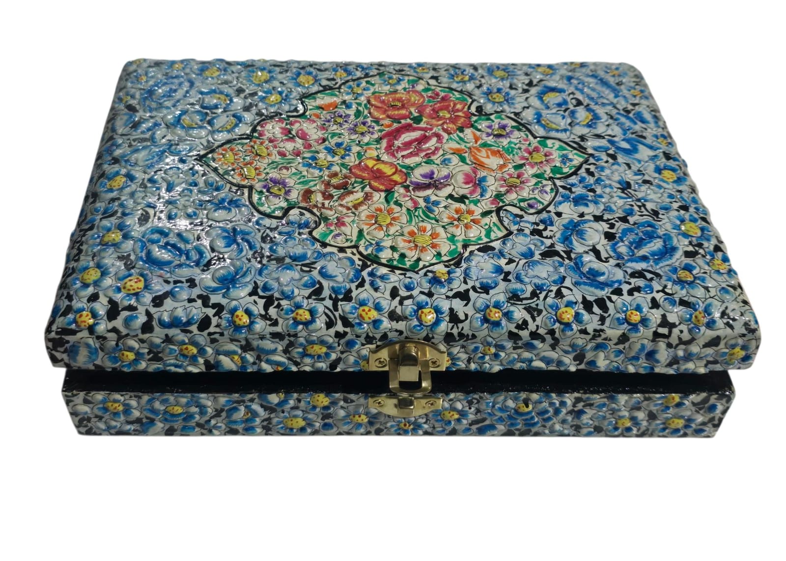 Antique paper mache box,Handmade in 1980’s, Vintage paper mache Box,Lacquered Paper Mache Box,Hand Painted jewelery box from Kashmir,India